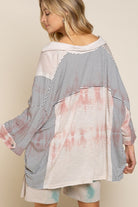 POL Tie Dye Dry Pink & Striped Button Up Shirt-Tops-POL-Deja Nu Boutique, Women's Fashion Boutique in Lampasas, Texas