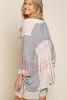 POL Tie Dye Dry Pink & Striped Button Up Shirt-Tops-POL-Deja Nu Boutique, Women's Fashion Boutique in Lampasas, Texas