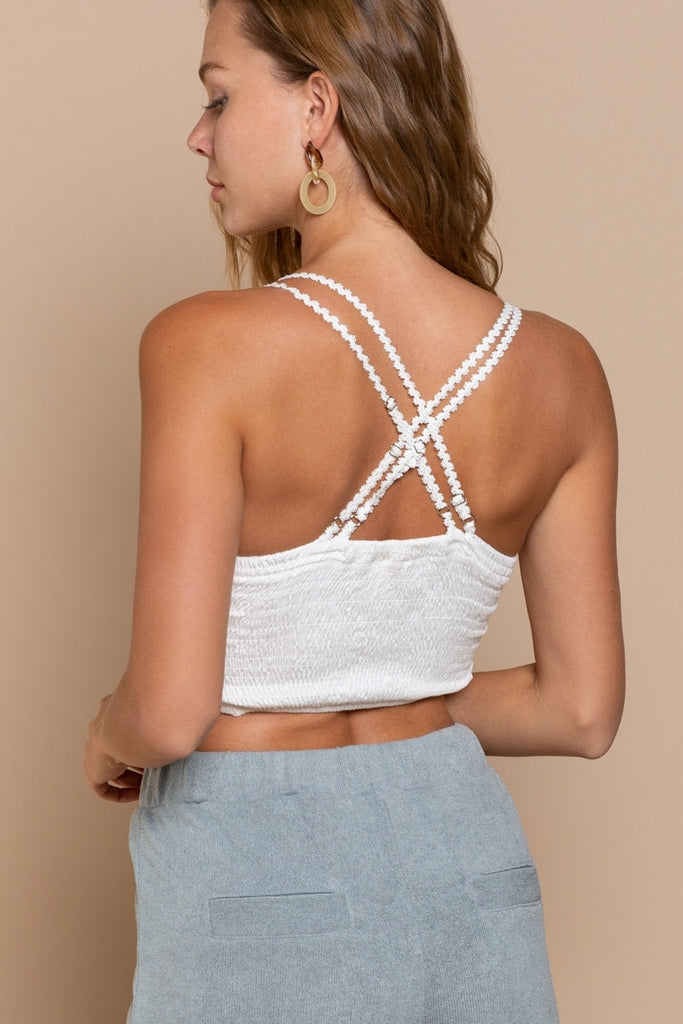 POL White Lace Crop Bralette With Crisscross-Bra/Bralette-POL-Deja Nu Boutique, Women's Fashion Boutique in Lampasas, Texas