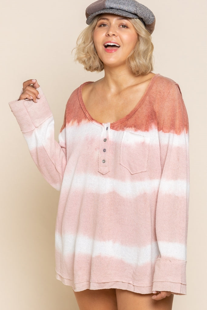 POL Wild Strawberry Stripe Tie Dye Plus Sweater-Curvy/Plus Tops-POL-Deja Nu Boutique, Women's Fashion Boutique in Lampasas, Texas