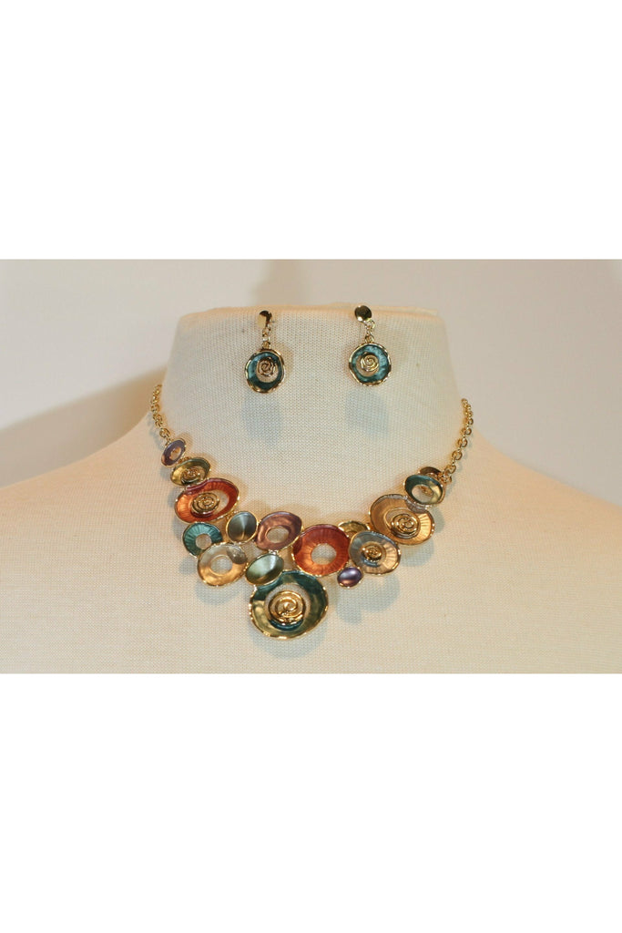 Pastel Metal Gold Circle Necklace Set-Necklaces-Deja Nu Tx-Deja Nu Boutique, Women's Fashion Boutique in Lampasas, Texas