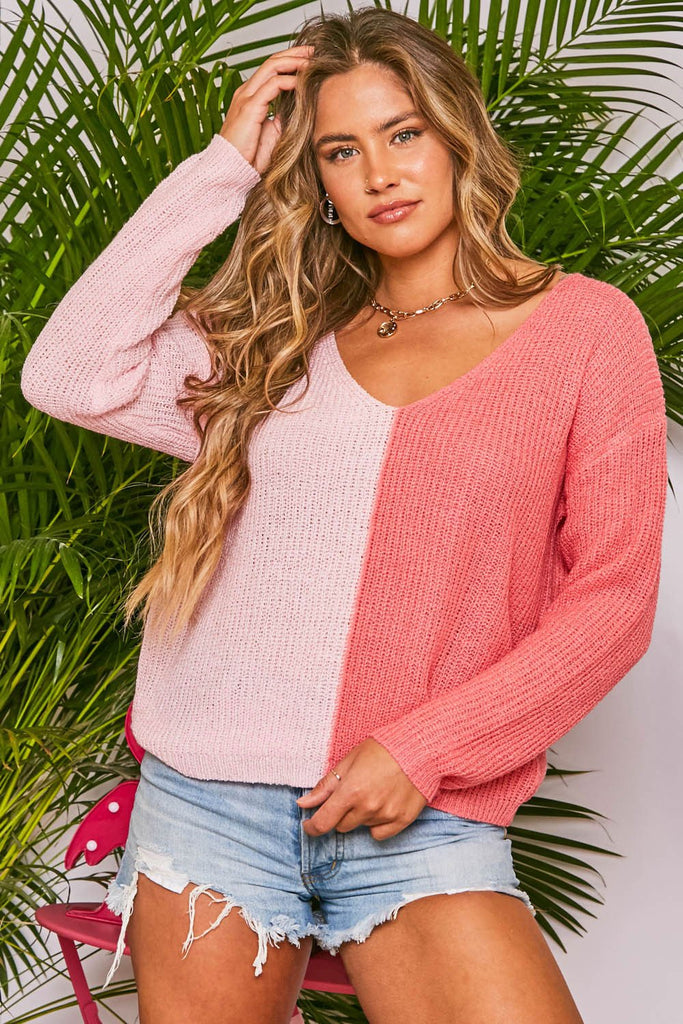 Peach Love Alessia Contrast Spring Sweater-Sweaters-Peach Love-Deja Nu Boutique, Women's Fashion Boutique in Lampasas, Texas