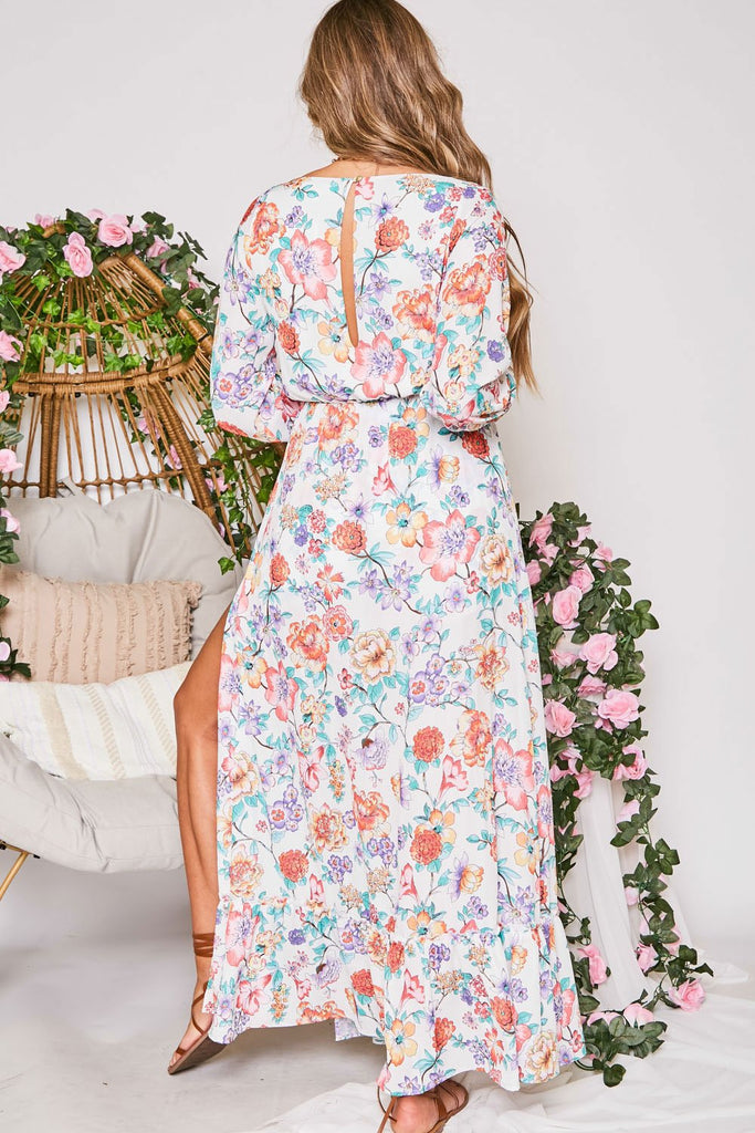 Peach Love Shelby Floral Faux Wrap Long Maxi With Exposed Romper Shorts-Rompers & Jumpsuits-Peach Love-Deja Nu Boutique, Women's Fashion Boutique in Lampasas, Texas