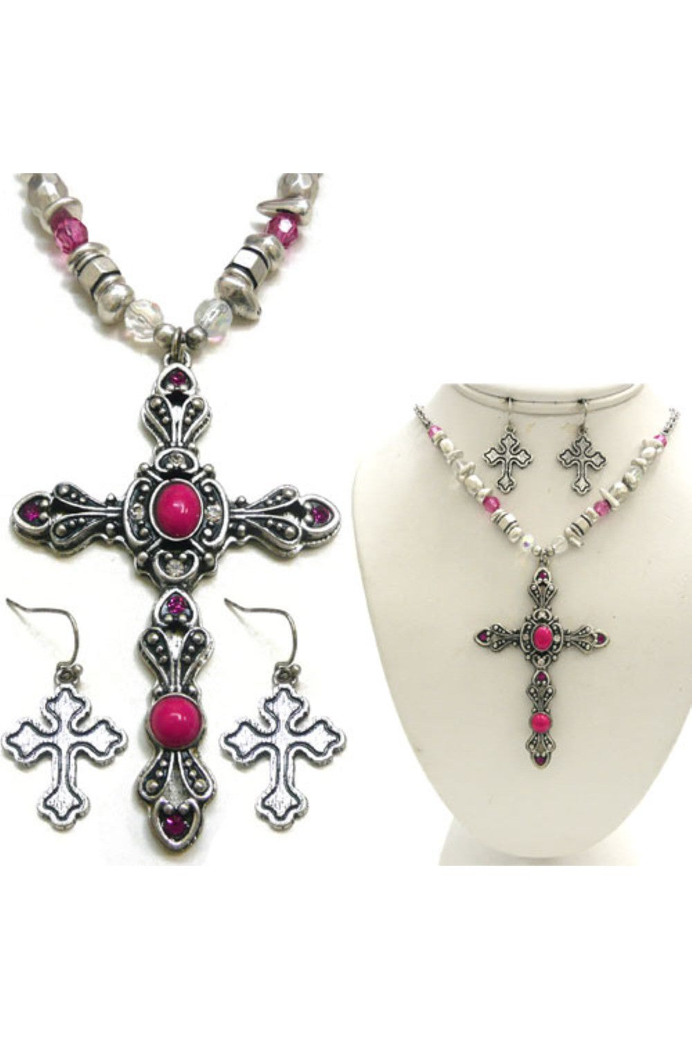 Pink Cross Necklace Set-Necklaces-Deja Nu-Deja Nu Boutique, Women's Fashion Boutique in Lampasas, Texas