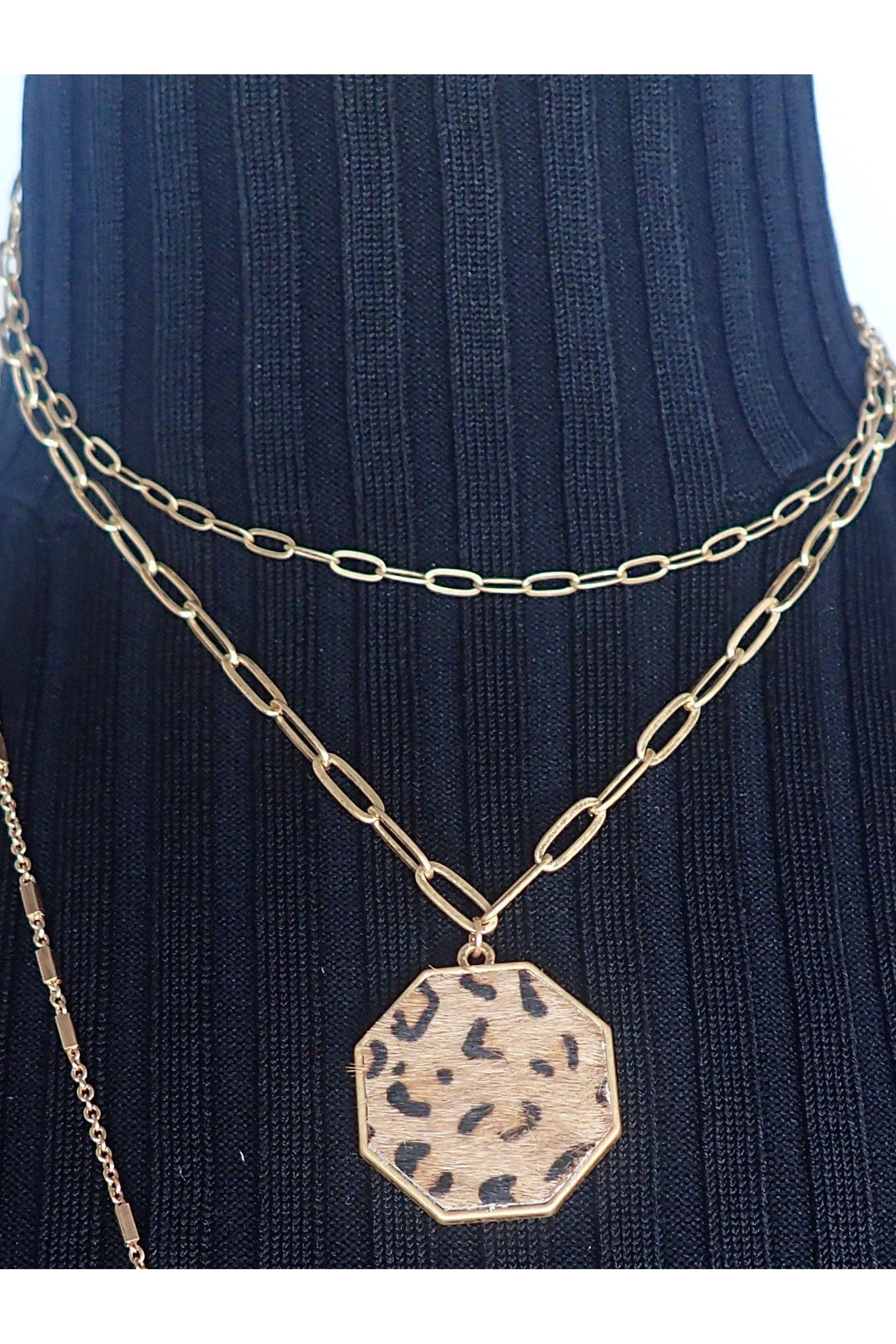 Project Double Chain Gold Necklace With Leopard Pendant-Necklaces-Project-Deja Nu Boutique, Women's Fashion Boutique in Lampasas, Texas