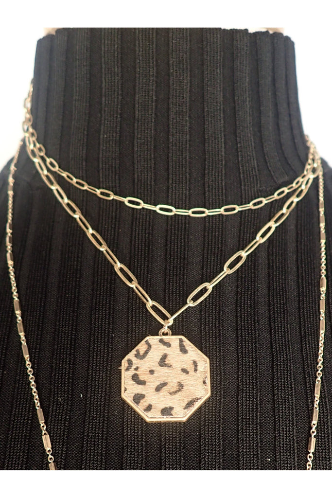 Project Double Chain Gold Necklace With Leopard Pendant-Necklaces-Project-Deja Nu Boutique, Women's Fashion Boutique in Lampasas, Texas