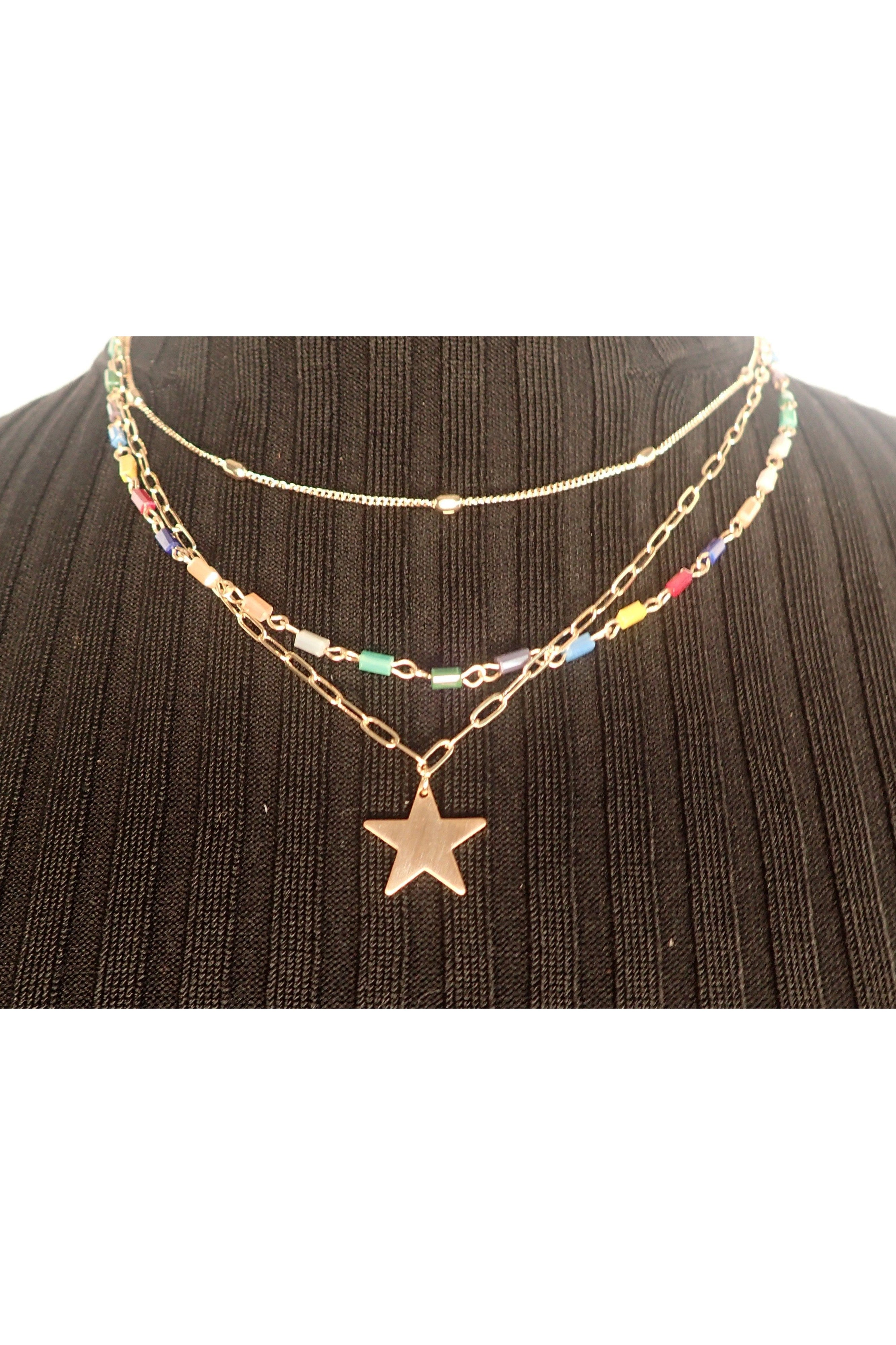 Project Three Chain Gold Necklace With Star Pendant - Two Colors-Necklaces-Project-Deja Nu Boutique, Women's Fashion Boutique in Lampasas, Texas