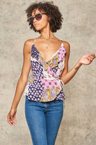 Promesa Patchwork Floral Wrap Cami Top-Tops-Promesa-Deja Nu Boutique, Women's Fashion Boutique in Lampasas, Texas