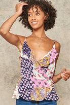 Promesa Patchwork Floral Wrap Cami Top-Tops-Promesa-Deja Nu Boutique, Women's Fashion Boutique in Lampasas, Texas