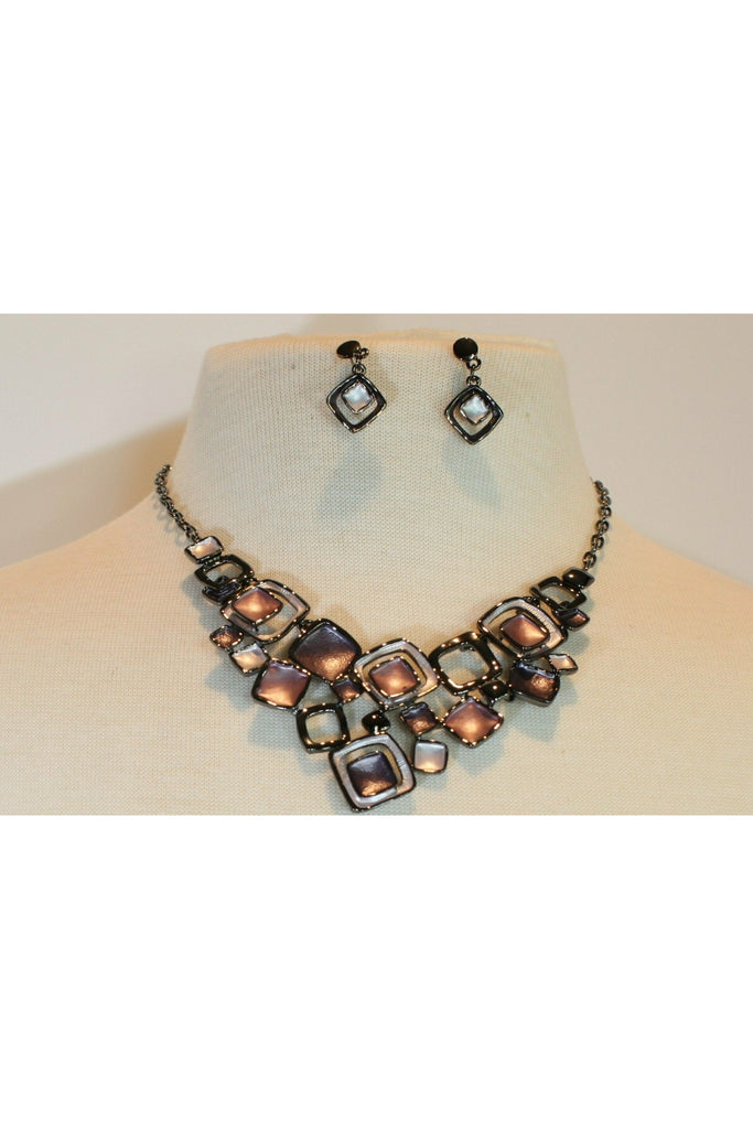 Purple Metal Square Necklace Set-Necklaces-Deja Nu Tx-Deja Nu Boutique, Women's Fashion Boutique in Lampasas, Texas