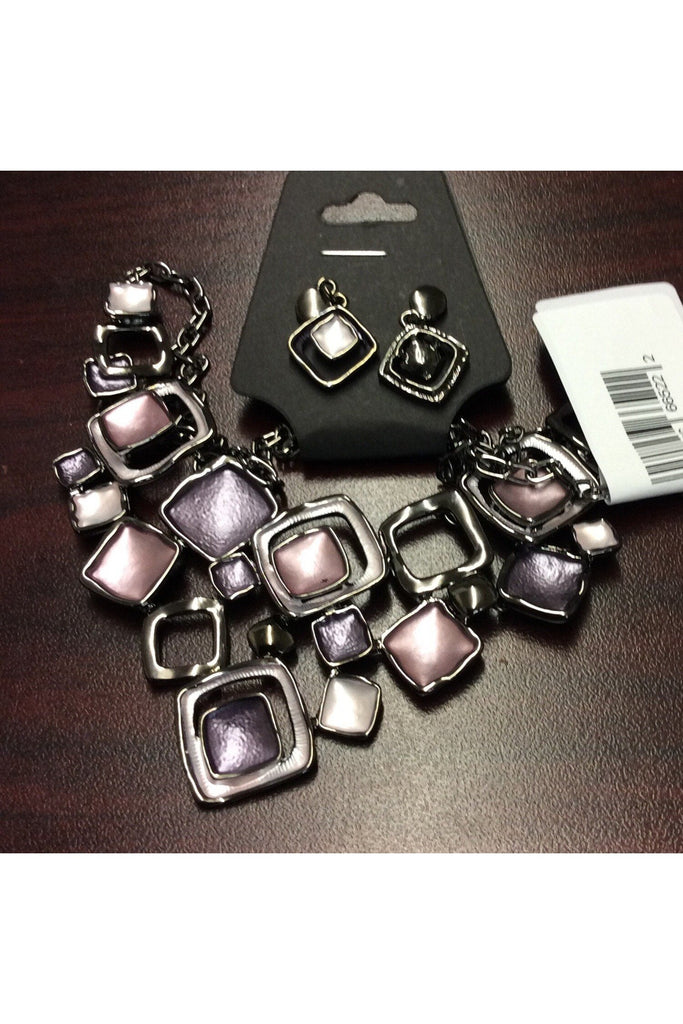Purple Metal Square Necklace Set-Necklaces-Deja Nu Tx-Deja Nu Boutique, Women's Fashion Boutique in Lampasas, Texas