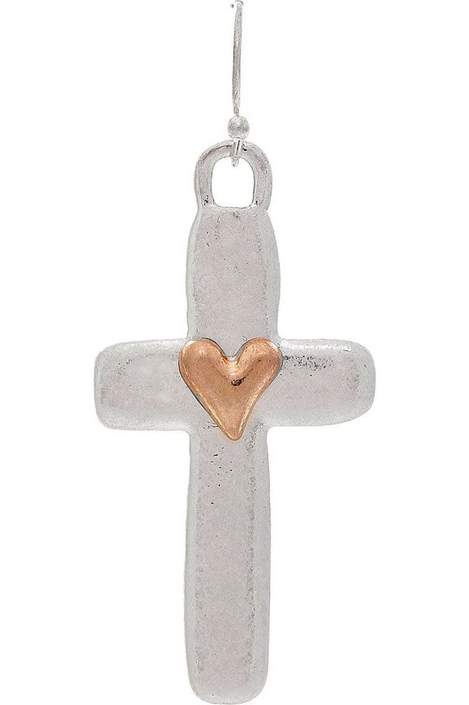 Rain Jewelry Two Tone Heart on a Cross Earring (2)-Earrings-Rain Jewelry Collection-Deja Nu Boutique, Women's Fashion Boutique in Lampasas, Texas