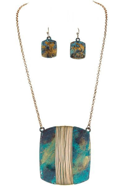 Rain Jewelry Collection Fire Patina Wrapped Square Necklace Set-Necklaces-Rain Jewelry Collection-Deja Nu Boutique, Women's Fashion Boutique in Lampasas, Texas