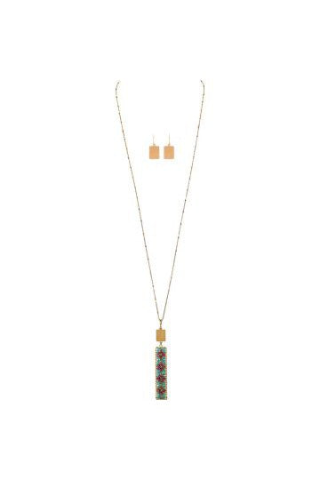 Rain Jewelry Collection Gold Aqua Bead Bar Pendant Necklace Set-Necklaces-Rain Jewelry Collection-Deja Nu Boutique, Women's Fashion Boutique in Lampasas, Texas