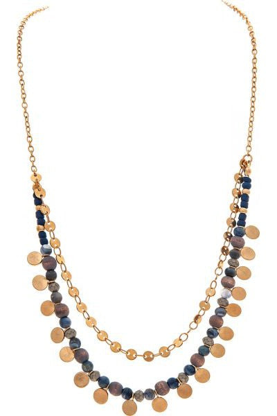 Rain Jewelry Collection Gold Blue Bead Layer Charm Necklace Set-Necklaces-Rain Jewelry Collection-Deja Nu Boutique, Women's Fashion Boutique in Lampasas, Texas
