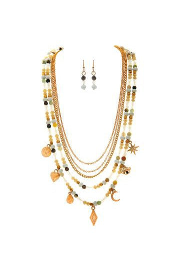 Rain Jewelry Collection Gold Charms White Bead Necklace Set-Necklaces-Rain Jewelry Collection-Deja Nu Boutique, Women's Fashion Boutique in Lampasas, Texas