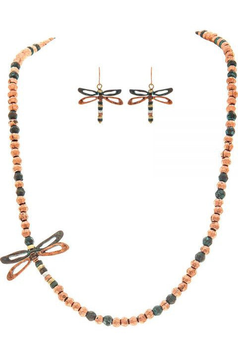 Rain Jewelry Collection Patina Copper Bead Dragonfly Necklace Set-Necklaces-Rain Jewelry Collection-Deja Nu Boutique, Women's Fashion Boutique in Lampasas, Texas