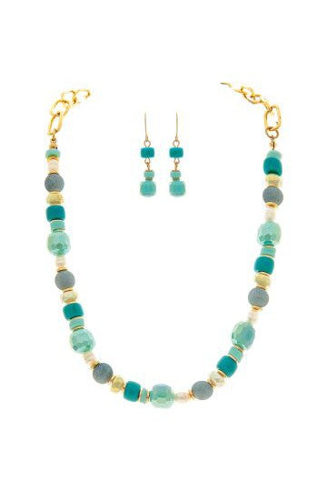 Rain Jewelry Collection Pearl Aqua Glass Bead Necklace Set-Necklaces-Rain Jewelry Collection-Deja Nu Boutique, Women's Fashion Boutique in Lampasas, Texas
