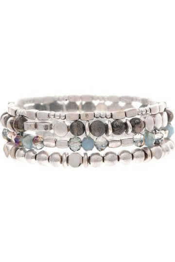 Rain Jewelry Collection Silver Metal & Stone Bead Bracelet Set-Bracelets-Rain Jewelry Collection-Deja Nu Boutique, Women's Fashion Boutique in Lampasas, Texas