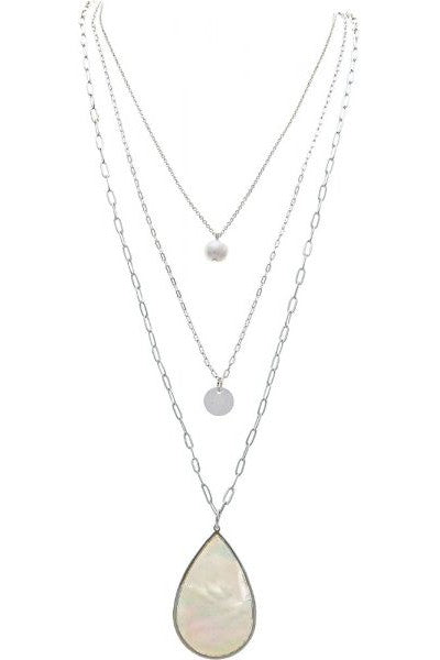 Rain Jewelry Collection Silver Shell Pearl Teardrop Necklace Set-Necklaces-Rain Jewelry Collection-Deja Nu Boutique, Women's Fashion Boutique in Lampasas, Texas