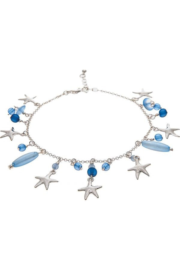 Rain Jewelry Collection Silver Starfish Blue Beads Anklet-Anklets-Rain Jewelry Collection-Deja Nu Boutique, Women's Fashion Boutique in Lampasas, Texas