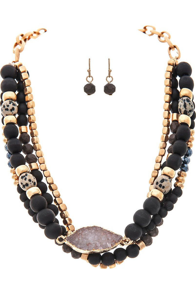 Rain Jewelry Gold Black Glass Stone Druzy Necklace Set-Necklaces-Rain Jewelry Collection-Deja Nu Boutique, Women's Fashion Boutique in Lampasas, Texas