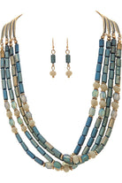 Rain Jewelry Gold Blue Fire Polish Barrel Bead Necklace Set-Necklaces-Rain Jewelry Collection-Deja Nu Boutique, Women's Fashion Boutique in Lampasas, Texas