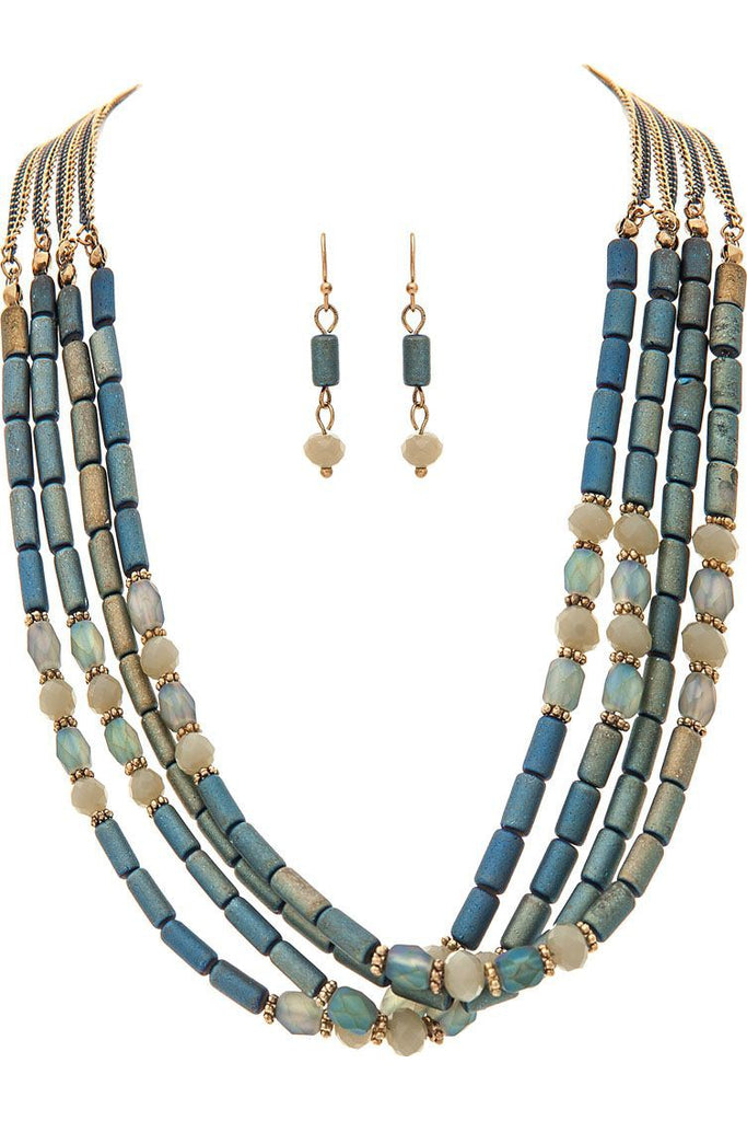 Rain Jewelry Gold Blue Fire Polish Barrel Bead Necklace Set-Necklaces-Rain Jewelry Collection-Deja Nu Boutique, Women's Fashion Boutique in Lampasas, Texas