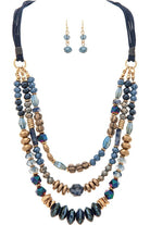 Rain Jewelry Gold Blue Glass Ceramic Bead Necklace Set-Necklaces-Rain Jewelry Collection-Deja Nu Boutique, Women's Fashion Boutique in Lampasas, Texas