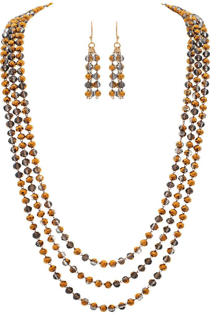 Rain Jewelry Gold Brown Fire Polish Glass Bead Necklace Set-Necklaces-Rain Jewelry Collection-Deja Nu Boutique, Women's Fashion Boutique in Lampasas, Texas