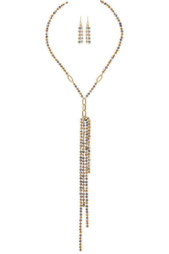 Rain Jewelry Gold Brown Glass Sparkle Bead Y Shape Necklace Set-Necklaces-Rain Jewelry Collection-Deja Nu Boutique, Women's Fashion Boutique in Lampasas, Texas