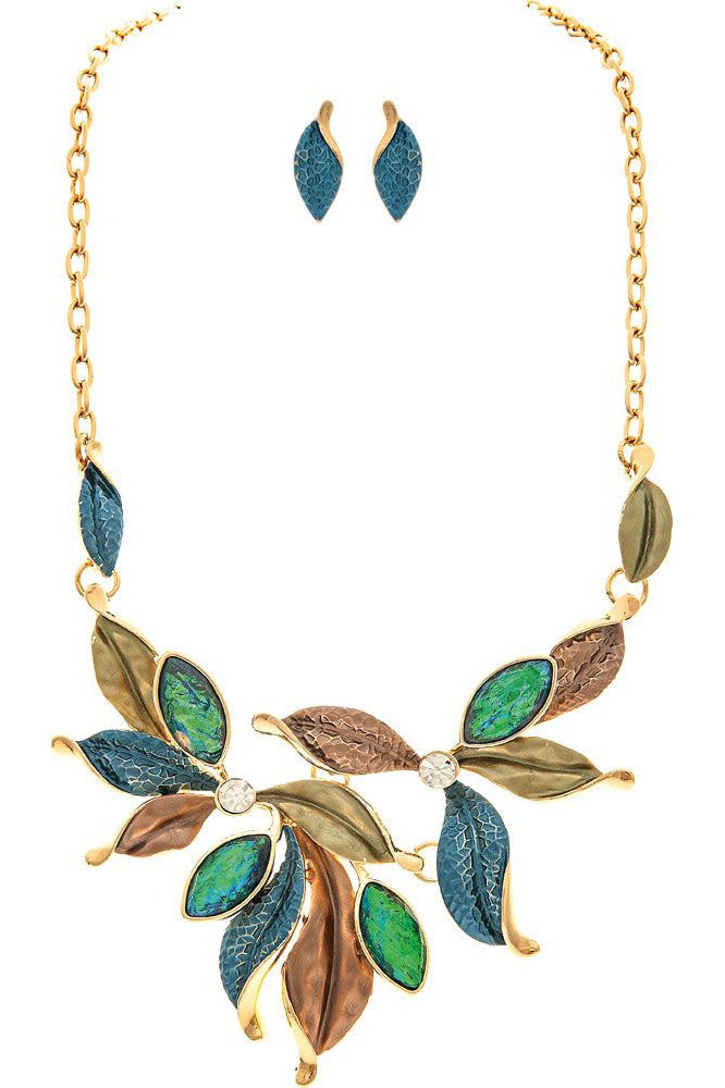 Rain Jewelry Gold Brown Painted Leaves Necklace Set-Necklaces-Rain Jewelry Collection-Deja Nu Boutique, Women's Fashion Boutique in Lampasas, Texas