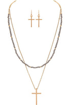 Rain Jewelry Gold Grey Bead Layered Cross Necklace Set-Necklaces-Rain Jewelry Collection-Deja Nu Boutique, Women's Fashion Boutique in Lampasas, Texas