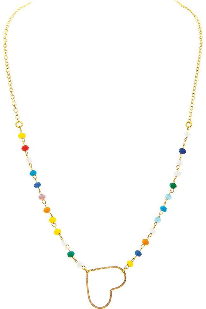 Rain Jewelry Gold Heart Center Multicolor Bead Necklace Only No Earrings-Necklaces-Rain Jewelry Collection-Deja Nu Boutique, Women's Fashion Boutique in Lampasas, Texas