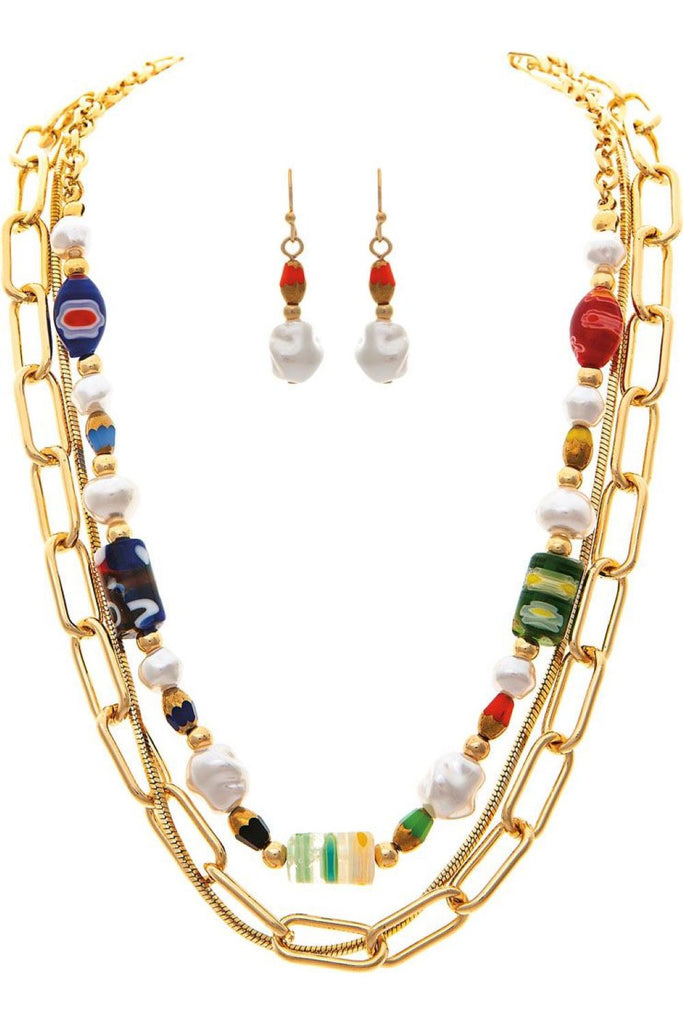 Rain Jewelry Gold Layer Millefiori Glass Bead Necklace-Jewelry Sets-Rain Jewelry Collection-Deja Nu Boutique, Women's Fashion Boutique in Lampasas, Texas