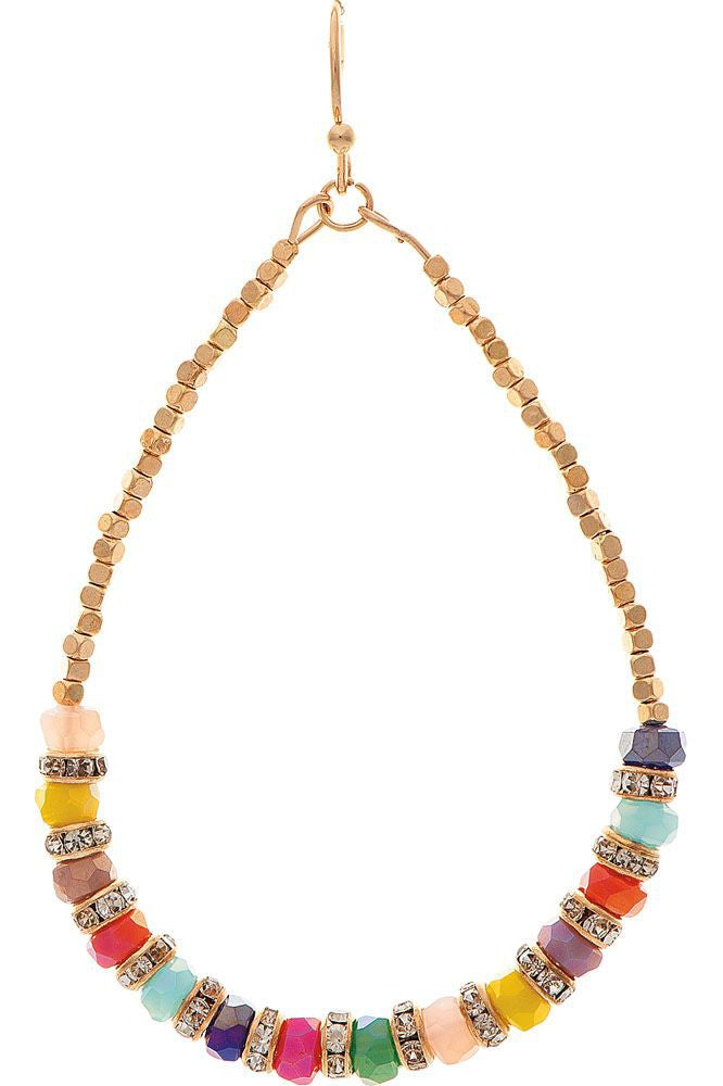 Rain Jewelry Gold Multicolor Glass Bead Teardrop Earring-Earrings-Rain Jewelry Collection-Deja Nu Boutique, Women's Fashion Boutique in Lampasas, Texas