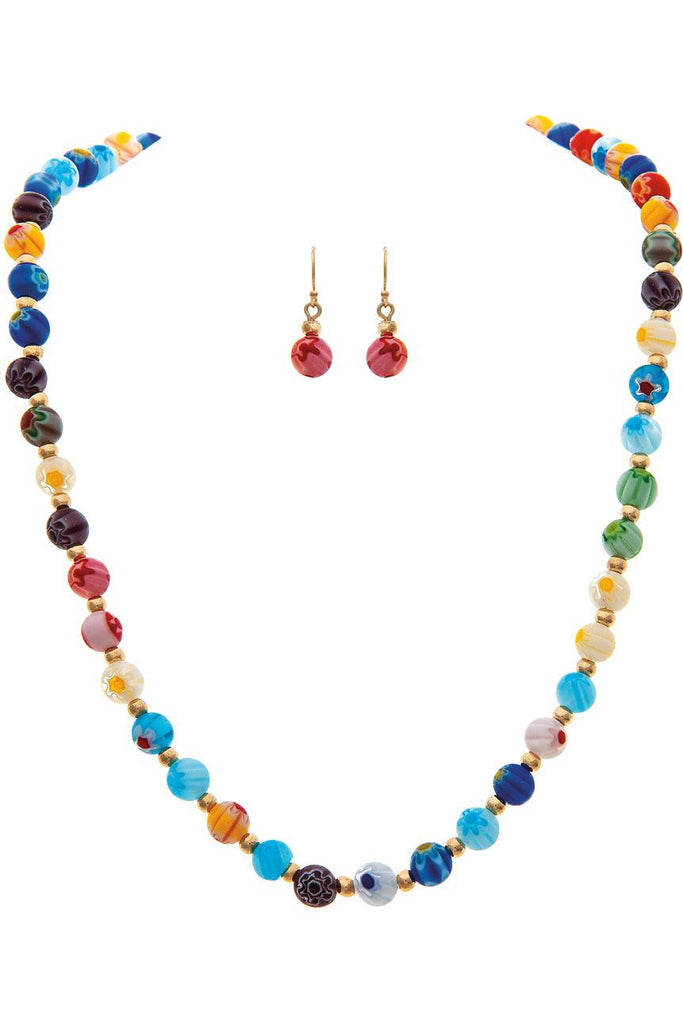 Rain Jewelry Gold Round Millefiori Beads Necklace Set-Jewelry Sets-Rain Jewelry Collection-Deja Nu Boutique, Women's Fashion Boutique in Lampasas, Texas
