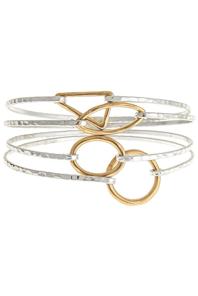 Rain Jewelry Matte Gold And Silver Mixed Shape Bangle Set-Bracelets-Rain Jewelry Collection-Deja Nu Boutique, Women's Fashion Boutique in Lampasas, Texas