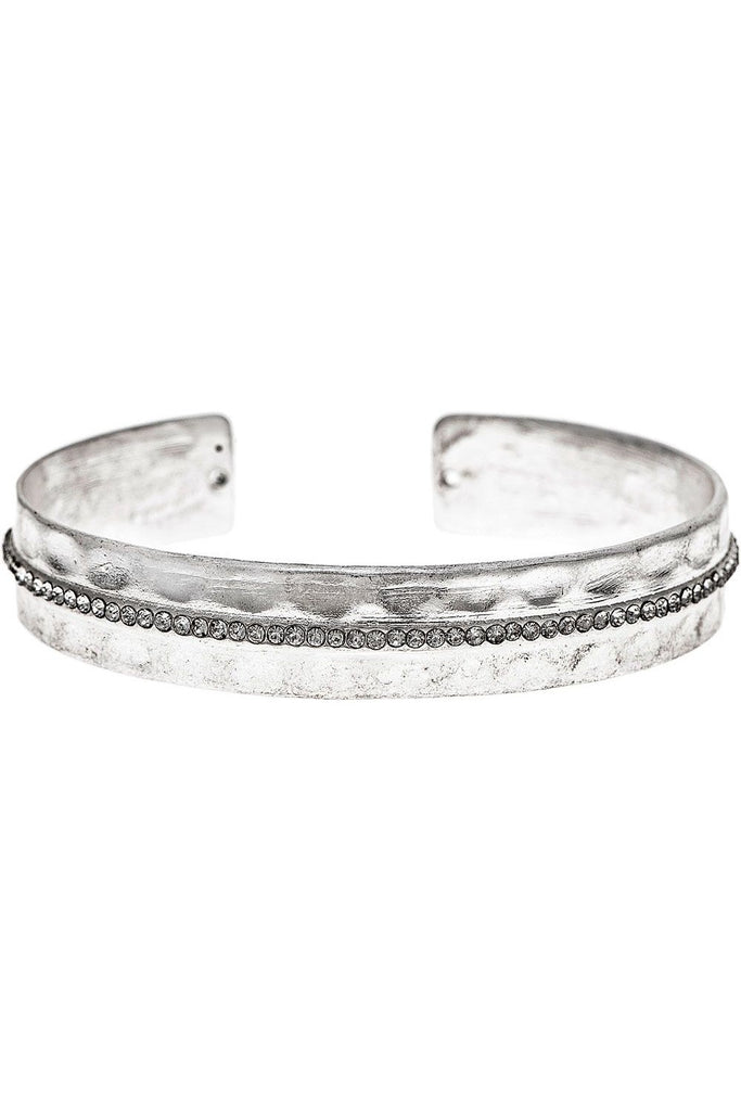 Rain Jewelry Matte Silver Crystal Line Cuff Bracelet-Bracelets-Rain Jewelry Collection-Deja Nu Boutique, Women's Fashion Boutique in Lampasas, Texas