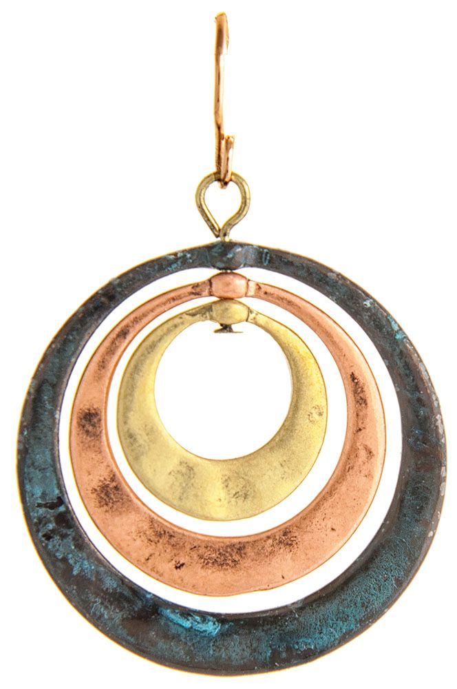 Rain Jewelry Multi Patina Copper Gold Flat Three Circles Earring-Earrings-Rain Jewelry Collection-Deja Nu Boutique, Women's Fashion Boutique in Lampasas, Texas