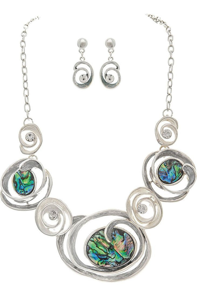 Rain Jewelry Silver Abalone Wave Swirl Necklace Set-Necklaces-Rain Jewelry Collection-Deja Nu Boutique, Women's Fashion Boutique in Lampasas, Texas
