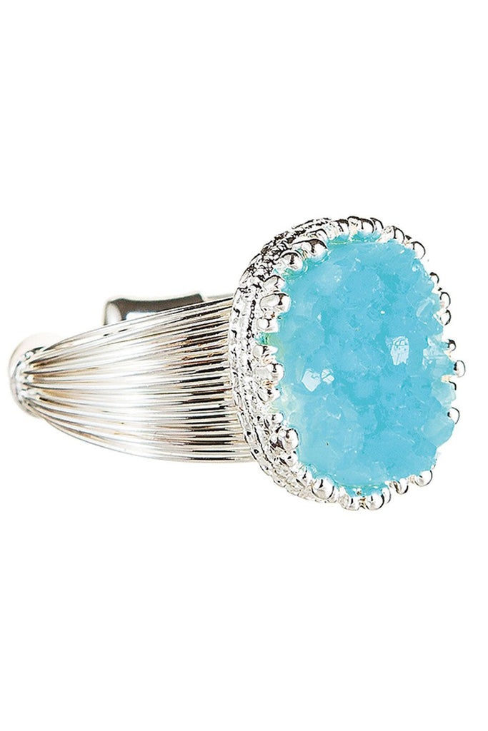 Rain Jewelry Silver Aqua Druzy Gem Center Open Back Adjustable Wire Ring-Rings-Rain Jewelry Collection-Deja Nu Boutique, Women's Fashion Boutique in Lampasas, Texas