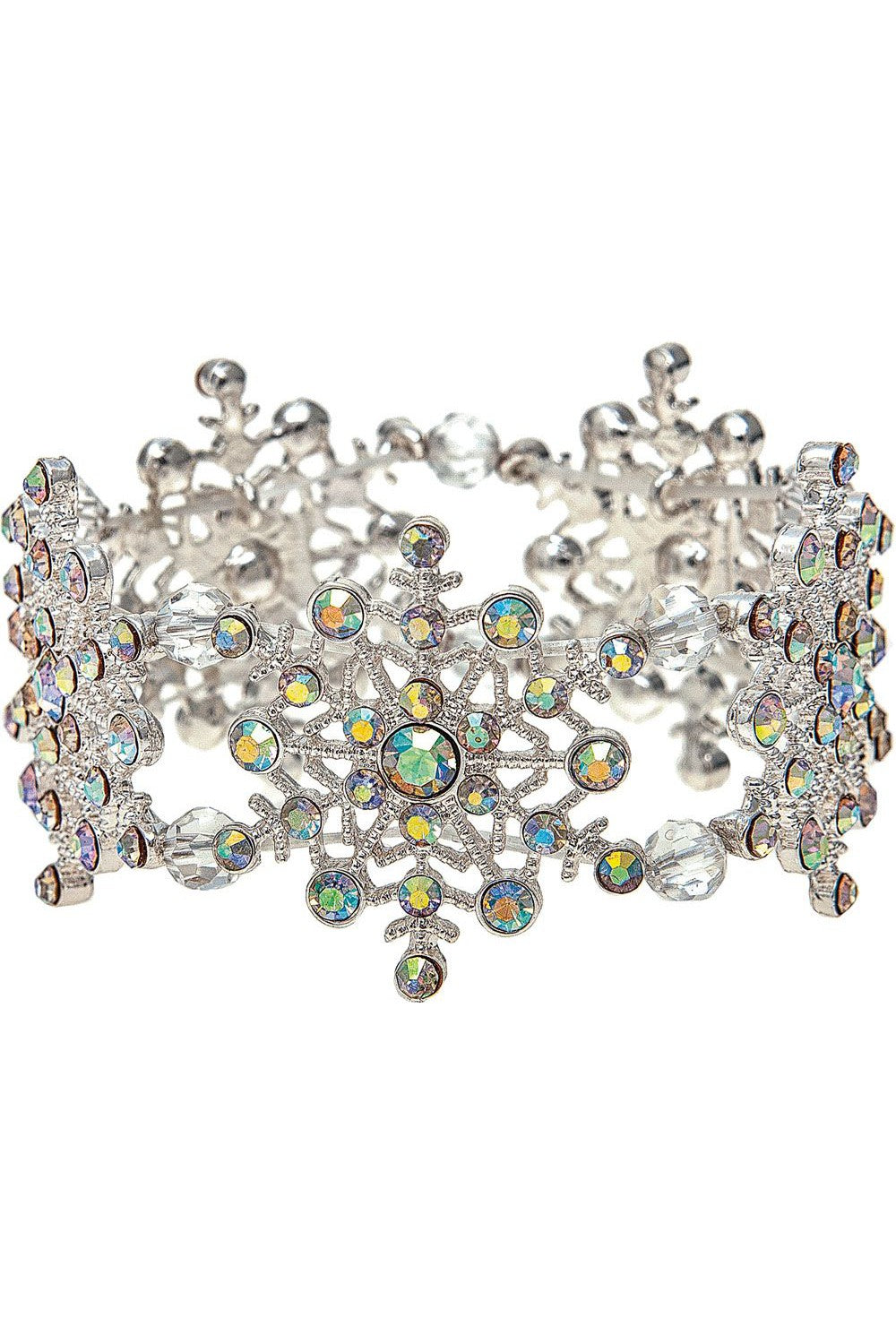 Rain Jewelry Silver Aurora Borealis Crystal Filigree Snowflake Stretch Bracelet-Bracelets-Rain Jewelry Collection-Deja Nu Boutique, Women's Fashion Boutique in Lampasas, Texas