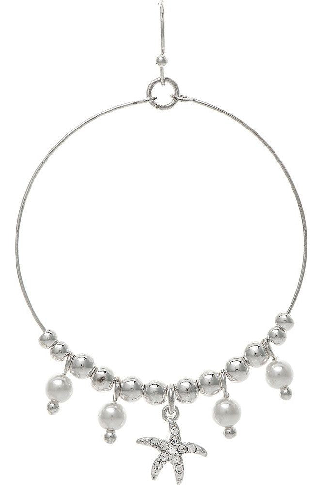 Rain Jewelry Silver Ball Starfish Charm Open Earring-Earrings-Rain Jewelry Collection-Deja Nu Boutique, Women's Fashion Boutique in Lampasas, Texas