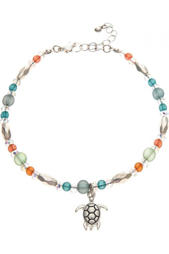 Rain Jewelry Silver Blue Multicolored Bead Turtle Ankle-Anklets-Rain Jewelry Collection-Deja Nu Boutique, Women's Fashion Boutique in Lampasas, Texas