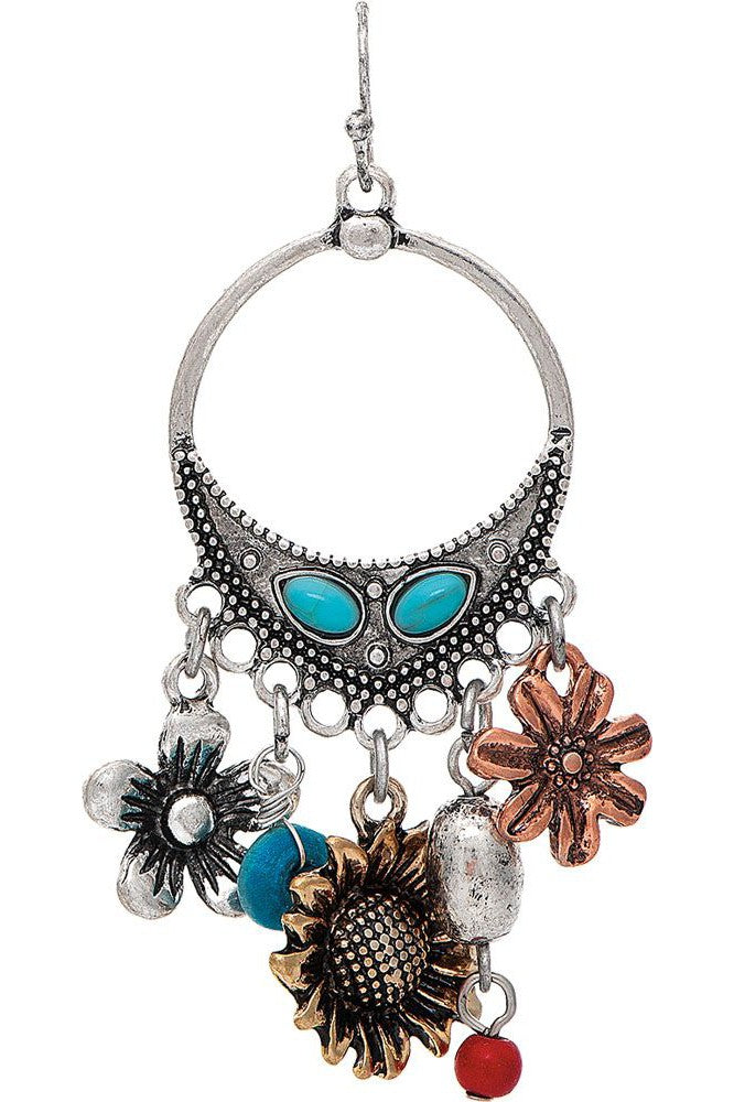 Rain Jewelry Silver Copper Blue Gems Flower Fringe Earring-Earrings-Rain Jewelry Collection-Deja Nu Boutique, Women's Fashion Boutique in Lampasas, Texas