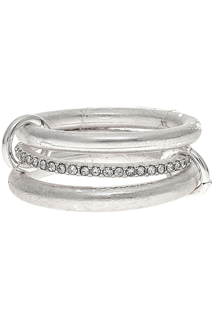 Rain Jewelry Silver Crystal Three Piece Attached Band Size 7 Ring-Rings-Rain Jewelry Collection-Deja Nu Boutique, Women's Fashion Boutique in Lampasas, Texas