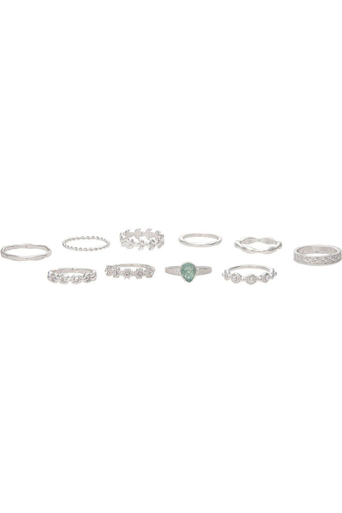 Rain Jewelry Silver Fancy Ban Gem Ten Piece Ring Set-Rings-Rain Jewelry Collection-Deja Nu Boutique, Women's Fashion Boutique in Lampasas, Texas