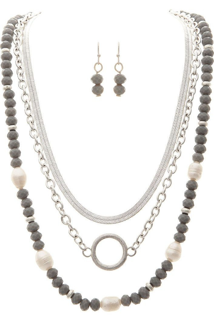 Rain Jewelry Silver Freshwater Pearl Grey Bead Chain Layer Necklace-Necklaces-Rain Jewelry Collection-Deja Nu Boutique, Women's Fashion Boutique in Lampasas, Texas