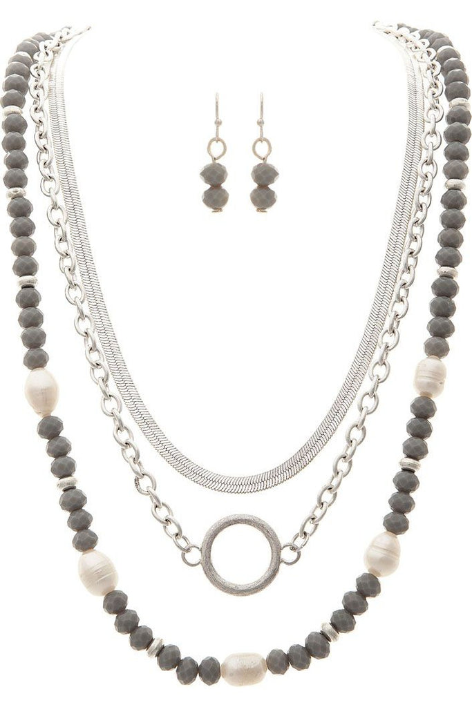Rain Jewelry Silver Freshwater Pearl Grey Bead Chain Layer Necklace-Necklaces-Rain Jewelry Collection-Deja Nu Boutique, Women's Fashion Boutique in Lampasas, Texas